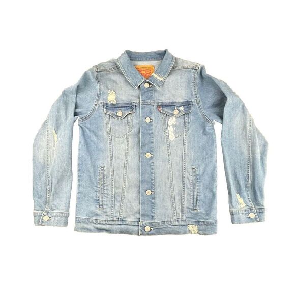 Levi's Jean Jacket Youth Sz L 12-13 Yr Light Blue Trucker Distressed READ - Picture 14 of 14